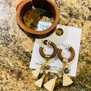 Boho Brown Leather Bracelet and Earring Set